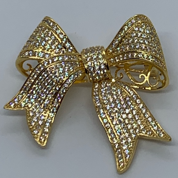 Bow Bowknot Bling CZ Pin Brooch Necklace - Picture 1 of 8